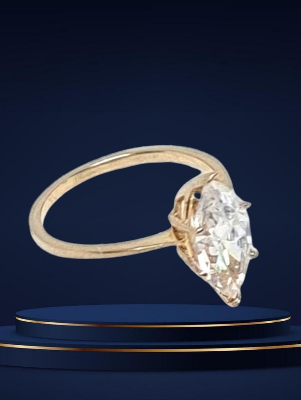 14k Solid Gold w/ Multifaceted Marquis Cut CZ Ring 2gr Sz 6 NWOT